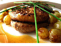 Médaillon de veau et foie gras au raisin
