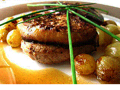 Médaillon de veau et foie gras au raisin